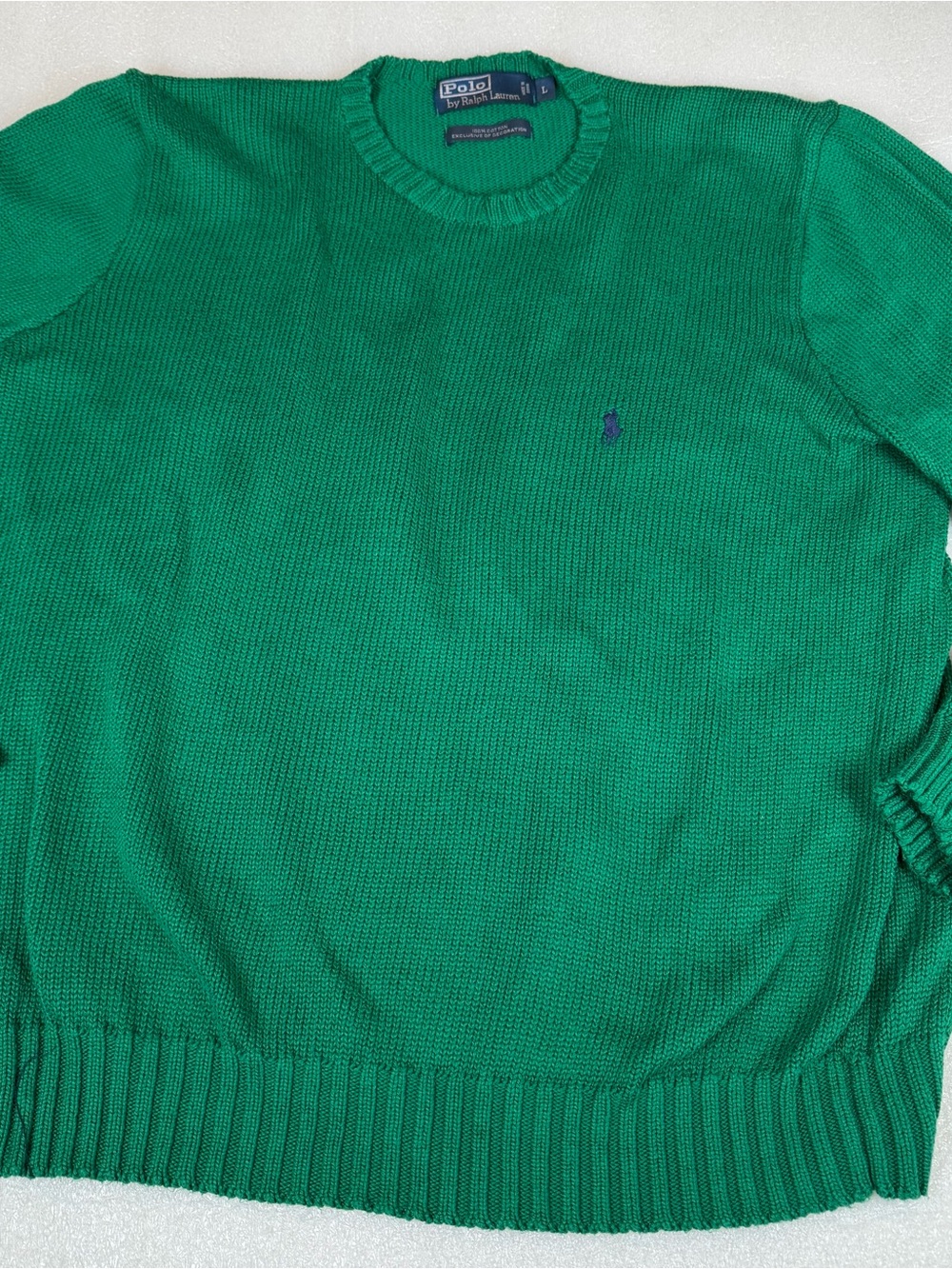 Vintage POLO RALPH LAUREN Men’s Large 100% Cotton Knit Sweater 90s Green Office